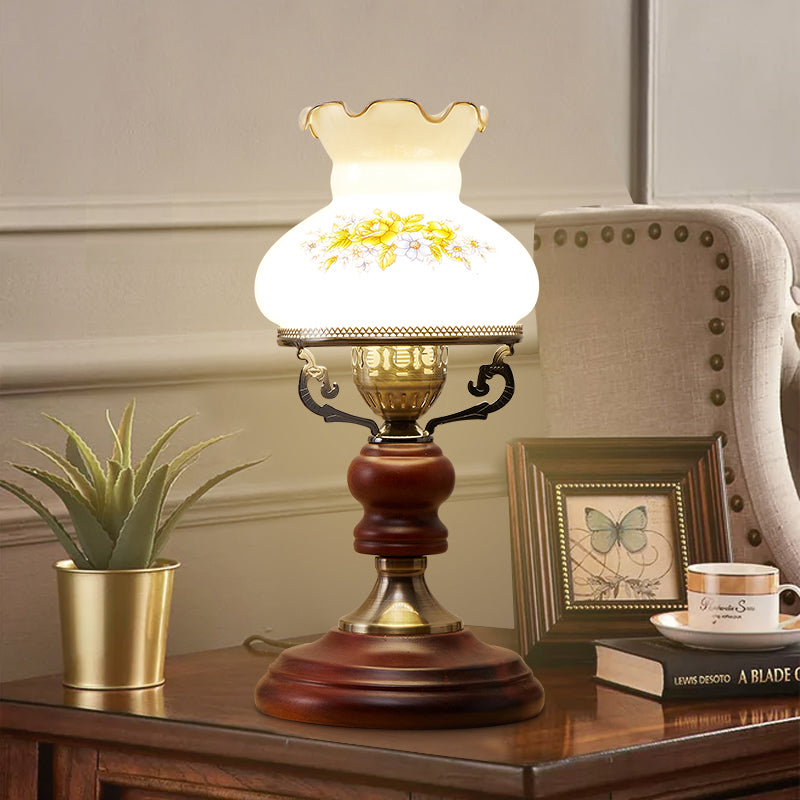Rustic Crystal Table Lamp: Red Brown Urn-Shaped 1 Head Study Room Nightstand Light