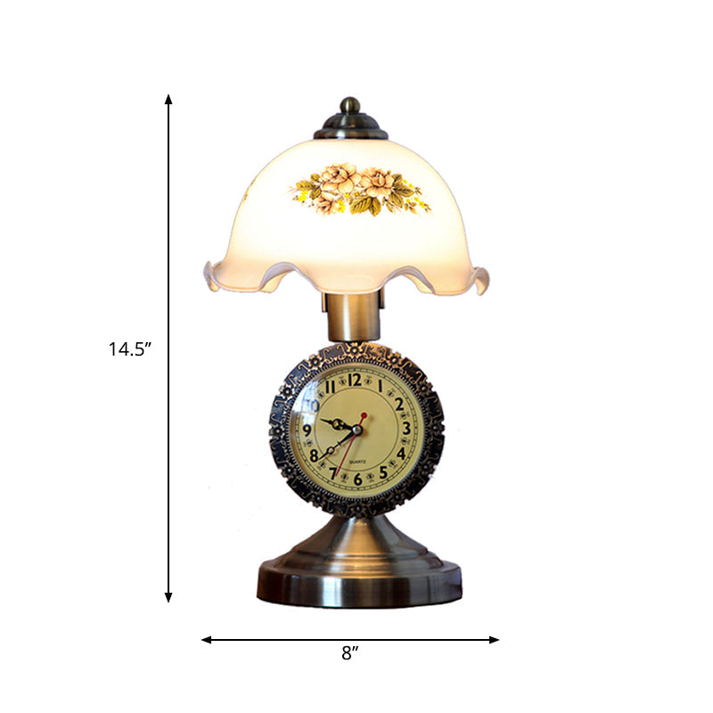 1 Bulb Brass Night Table Lamp With Faceted Glass Dome Shade - Rural Style Light For Bedroom