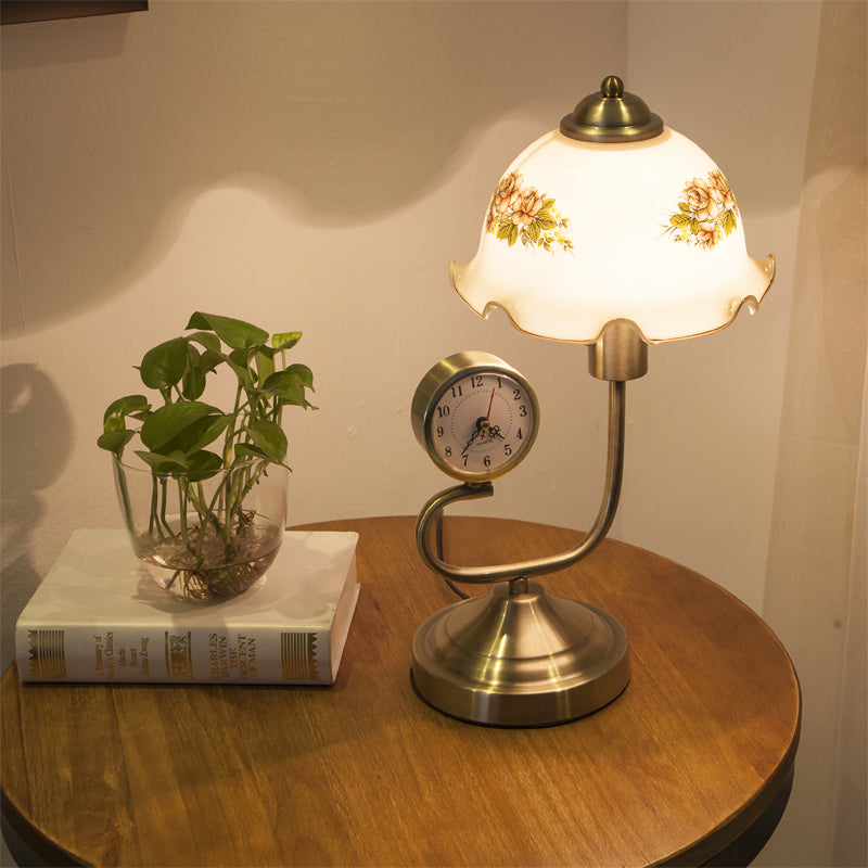 Floral Shade Table Lamp: Rustic Style With Beveled Crystal And Brass Base