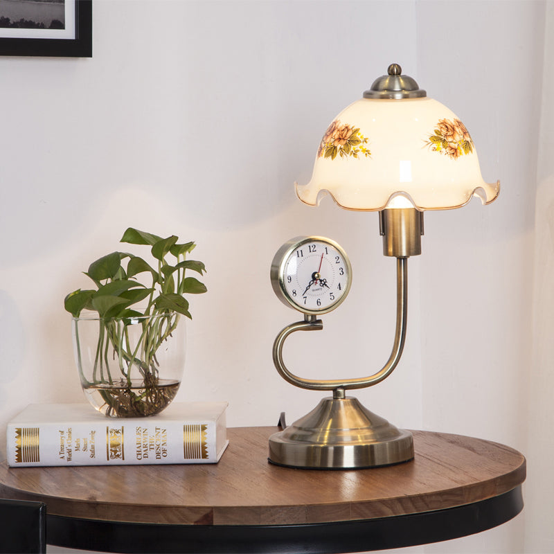 Floral Shade Table Lamp: Rustic Style With Beveled Crystal And Brass Base