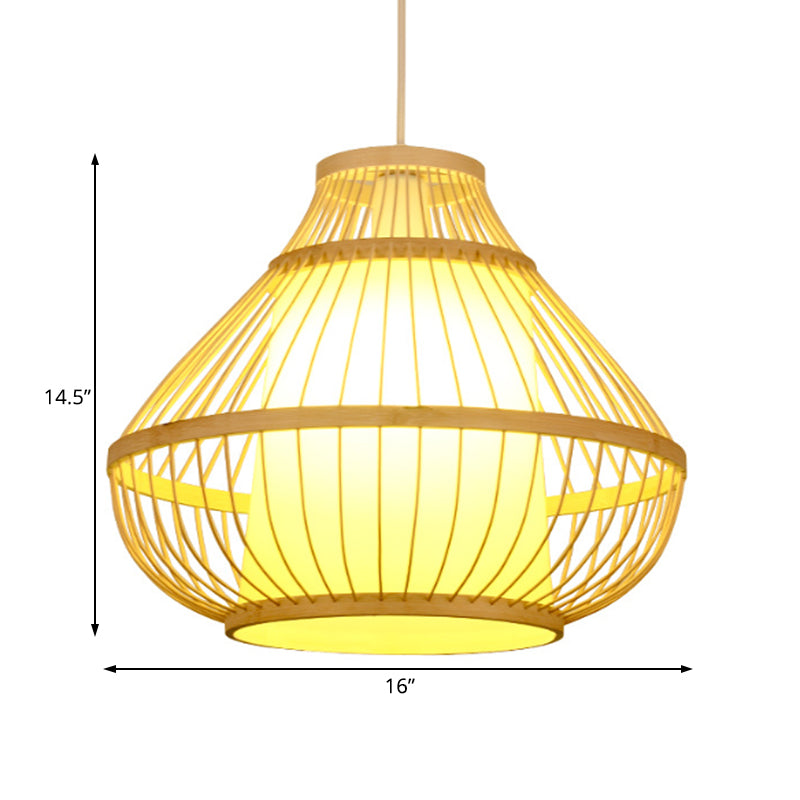 Asian Bamboo Lantern Pendant Light - Single Bulb Hanging Lamp For Restaurants (16/18 Diameter)