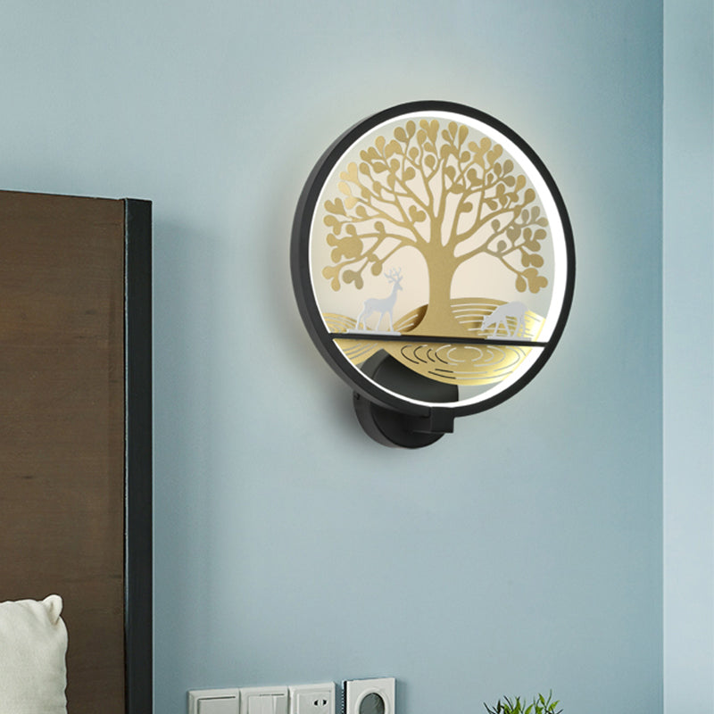 Modern Led Tree Wall Lamp-Metal Mounted Black/White Bedside Mural Light With Warm/White Glow Black /