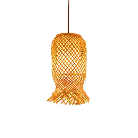 Bamboo Lantern Pendant Light For Restaurant In Beige