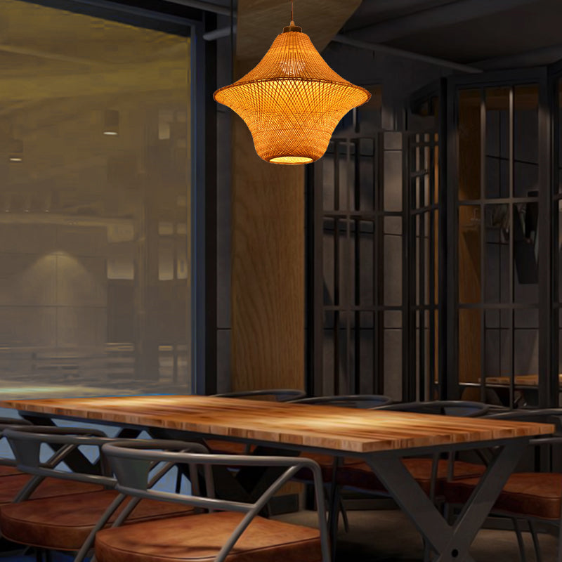Handcrafted Bamboo Lantern Pendant Light - Asian-Inspired Hanging Lamp For Restaurants Beige