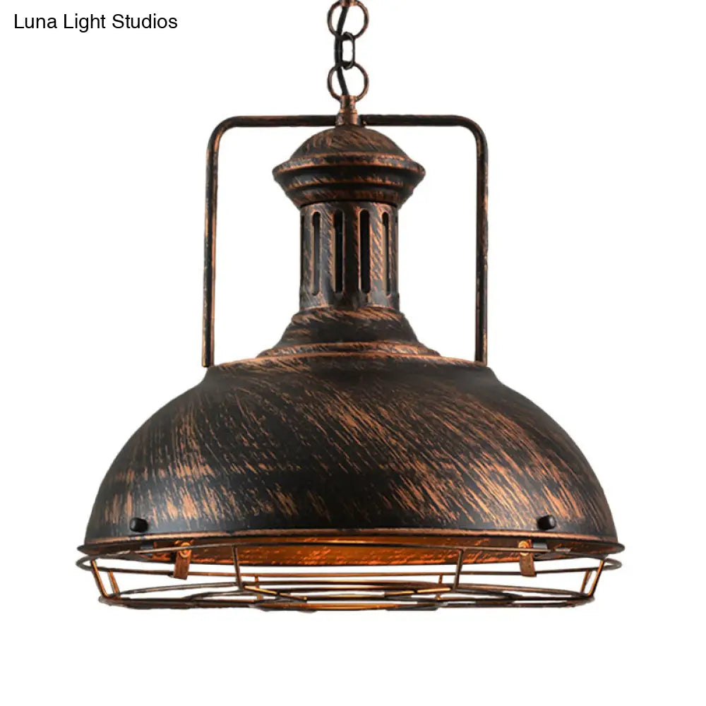 12’/14’/16’ Vintage Style Pendant Light With Handle/Dome Shade - Metallic Dining Room Hanging