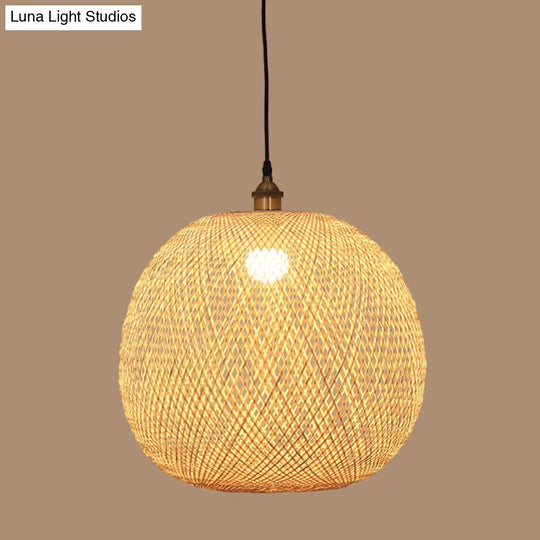 12/14/21.5 Asian Beige Dining Room Pendant Lamp With Bamboo Shade