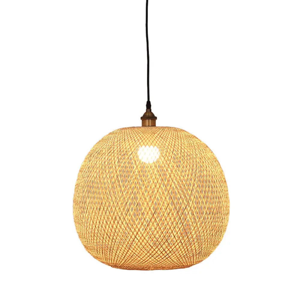 12’/14’/21.5’ Asian Beige Pendant Lamp With Bamboo Shade - Dining Room Suspension Light / 18’