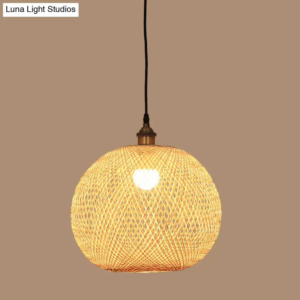 12’/14’/21.5’ Asian Beige Pendant Lamp With Bamboo Shade - Dining Room Suspension Light