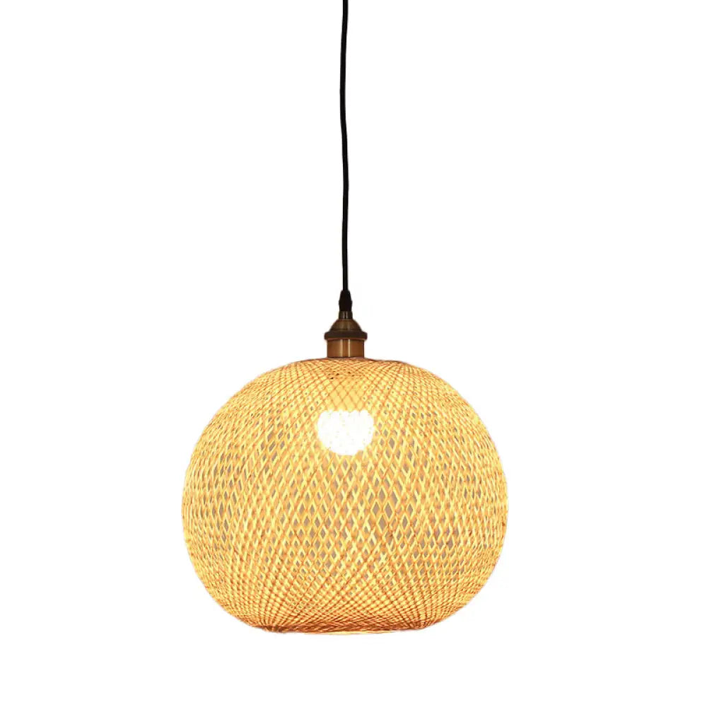 12’/14’/21.5’ Asian Beige Pendant Lamp With Bamboo Shade - Dining Room Suspension Light / 14’