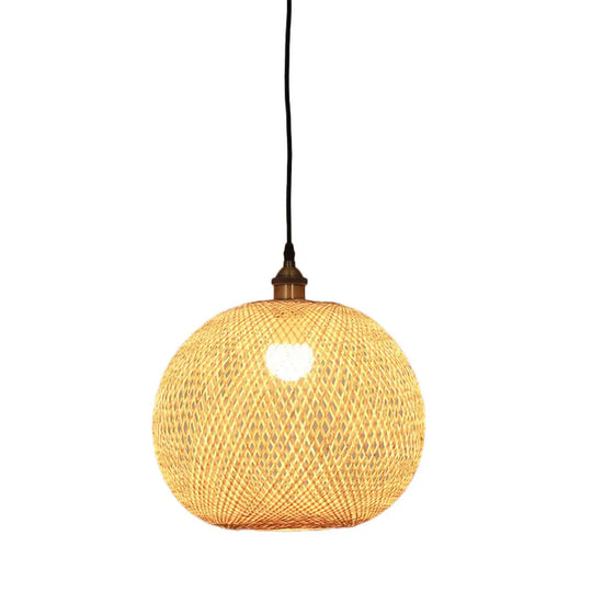 12’/14’/21.5’ Asian Beige Pendant Lamp With Bamboo Shade - Dining Room Suspension Light / 14’