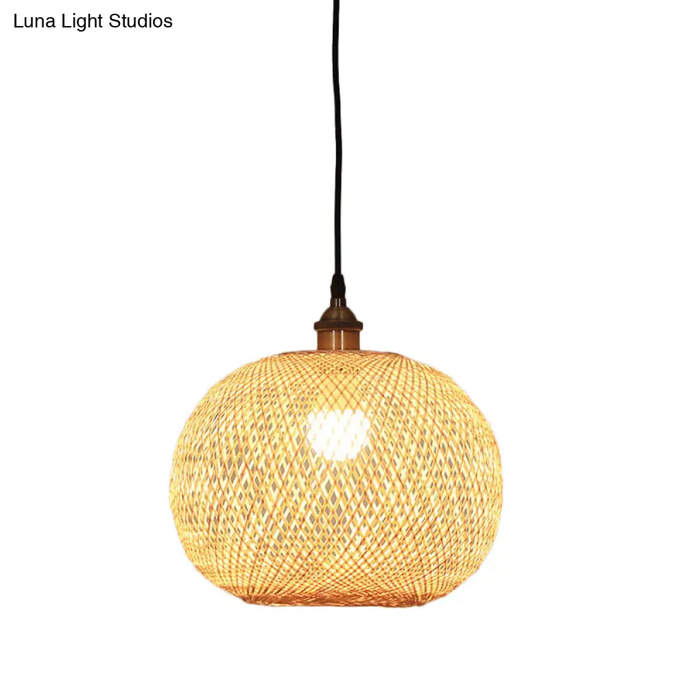 12’/14’/21.5’ Asian Beige Pendant Lamp With Bamboo Shade - Dining Room Suspension Light