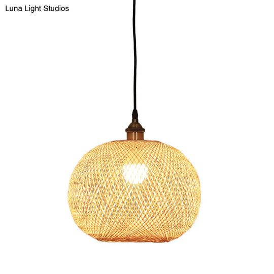 12’/14’/21.5’ Asian Beige Pendant Lamp With Bamboo Shade - Dining Room Suspension Light