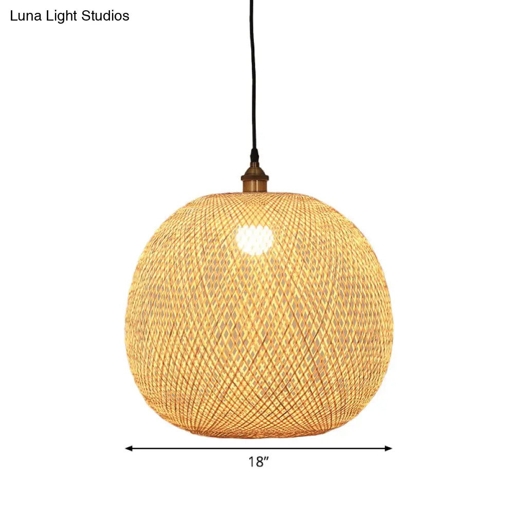 12/14/21.5 Asian Beige Dining Room Pendant Lamp With Bamboo Shade