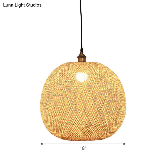 12/14/21.5 Asian Beige Dining Room Pendant Lamp With Bamboo Shade