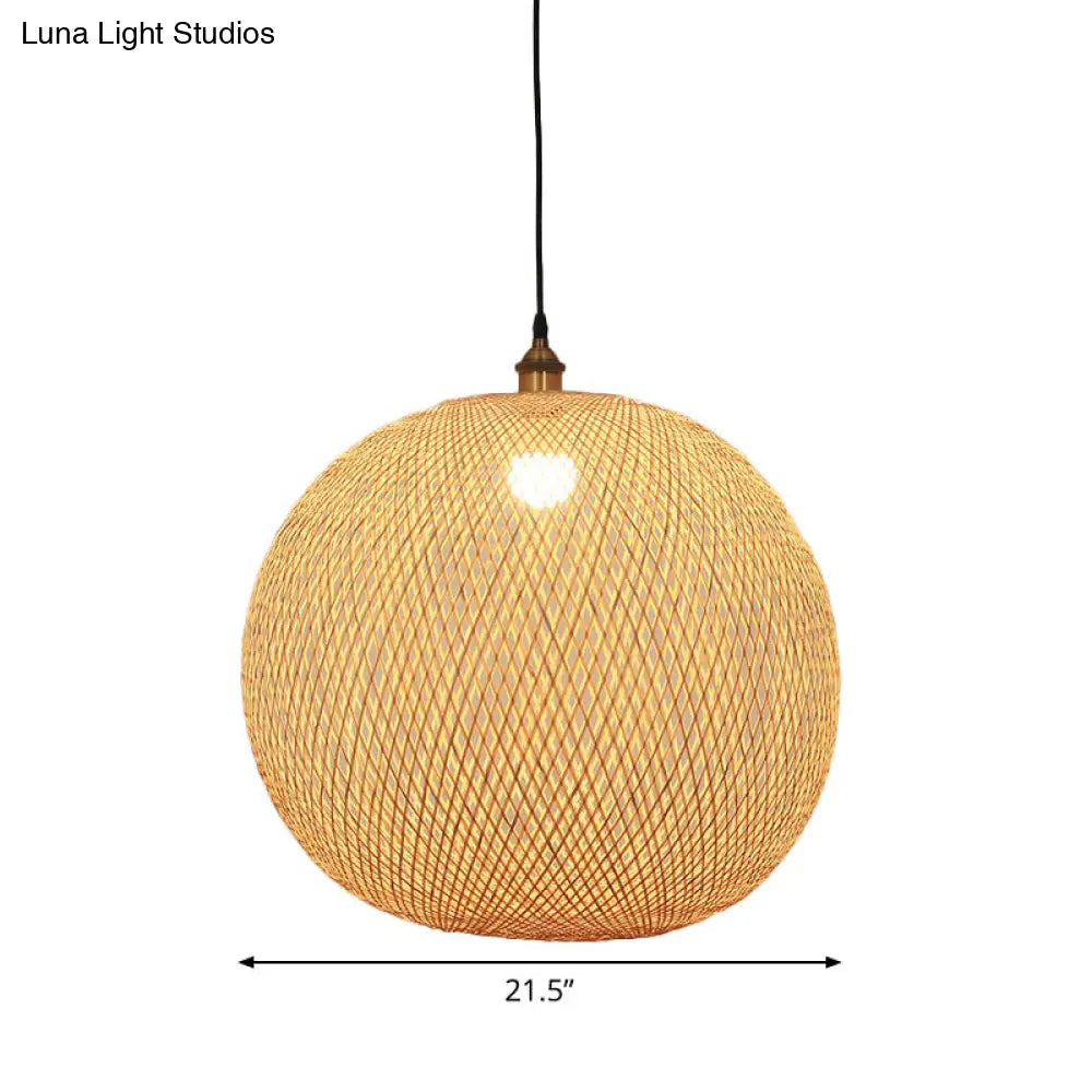 12/14/21.5 Asian Beige Dining Room Pendant Lamp With Bamboo Shade