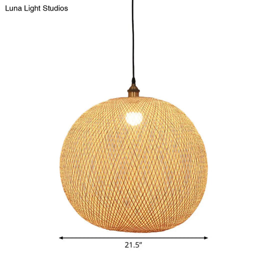 12/14/21.5 Asian Beige Dining Room Pendant Lamp With Bamboo Shade