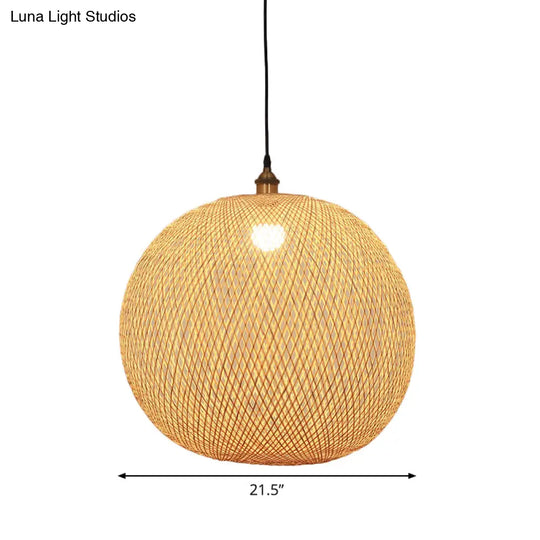 12’/14’/21.5’ Asian Beige Pendant Lamp With Bamboo Shade - Dining Room Suspension Light