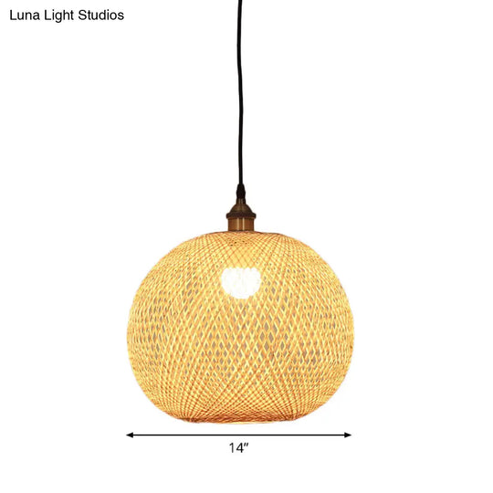 12’/14’/21.5’ Asian Beige Pendant Lamp With Bamboo Shade - Dining Room Suspension Light