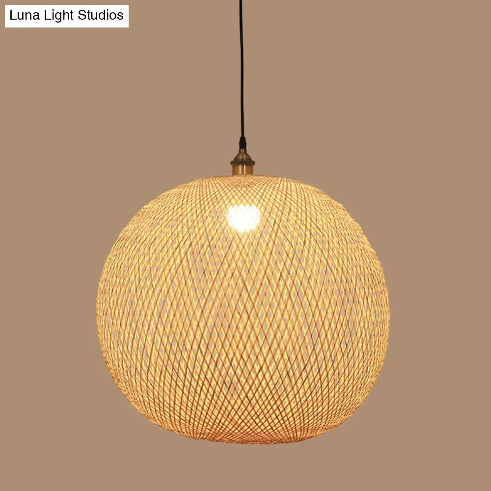 12/14/21.5 Asian Beige Dining Room Pendant Lamp With Bamboo Shade