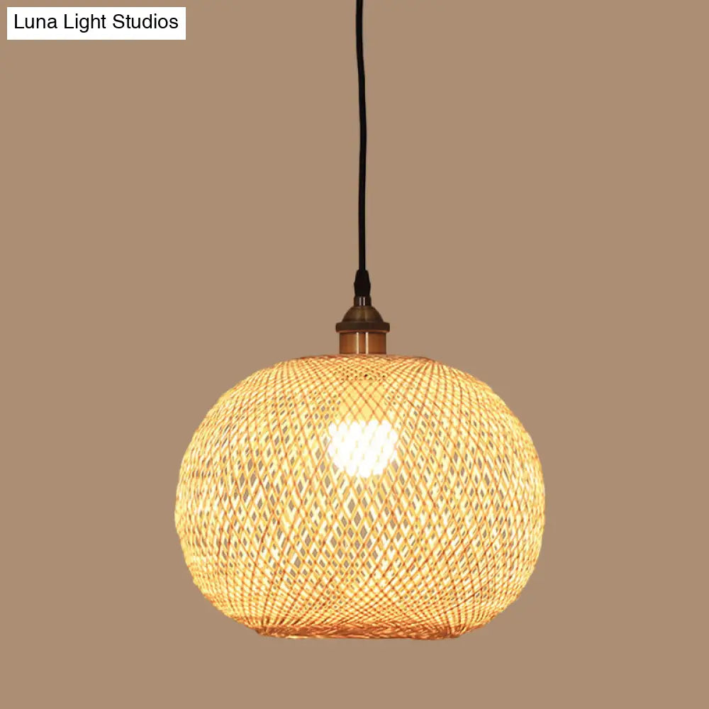 12’/14’/21.5’ Asian Beige Pendant Lamp With Bamboo Shade - Dining Room Suspension Light