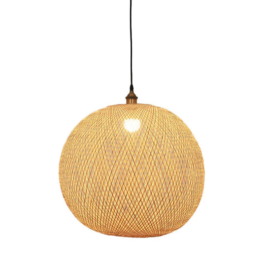 12’/14’/21.5’ Asian Beige Pendant Lamp With Bamboo Shade - Dining Room Suspension Light / 21.5’