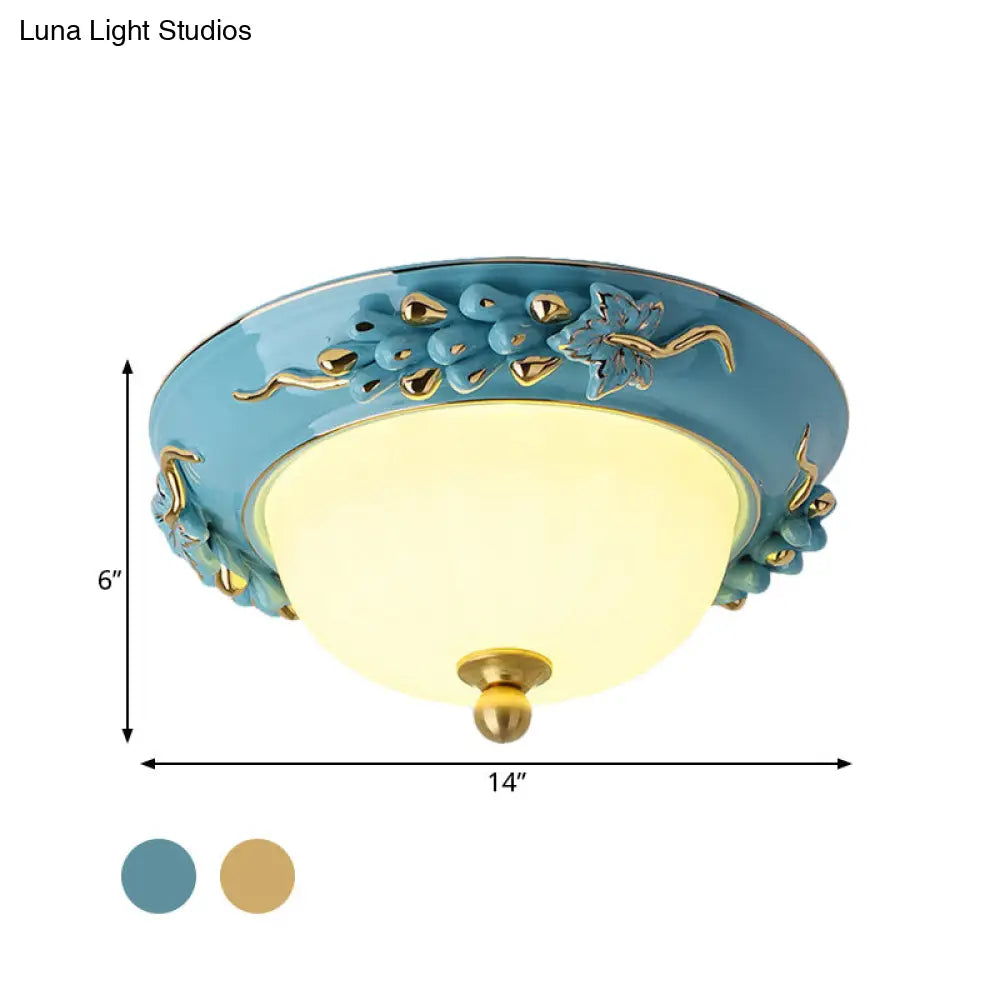 12’/14’ Led Dome Ceiling Mounted Farmhouse Light With Yellow/Blue Frosted Glass Flush Lamp And