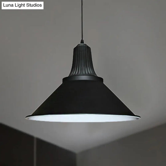 12/14 Extendable Cone Shade Metal Pendant Light - Retro Style Ceiling Hanging (Black)