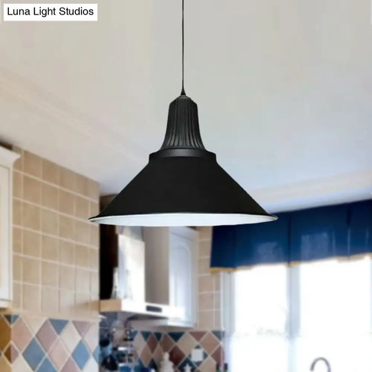 12’/14’ Retro Style Extendable Cone Shade Metal Pendant Light 1-Head Indoor Ceiling Hanging In Black