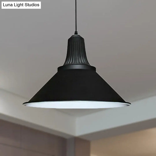 12/14 Extendable Cone Shade Metal Pendant Light - Retro Style Ceiling Hanging (Black) Black / 12