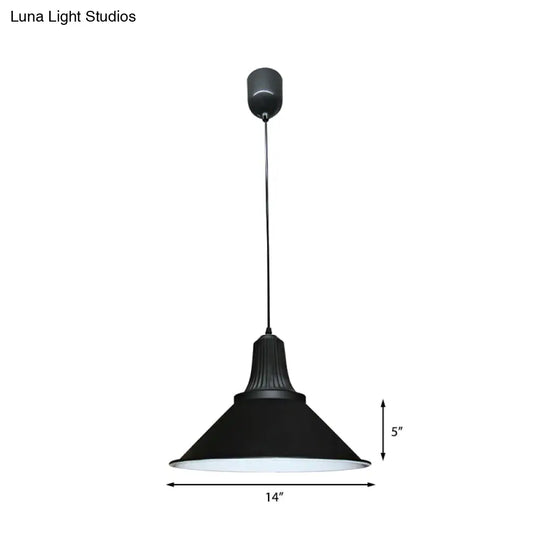 12’/14’ Retro Style Extendable Cone Shade Metal Pendant Light 1-Head Indoor Ceiling Hanging In Black