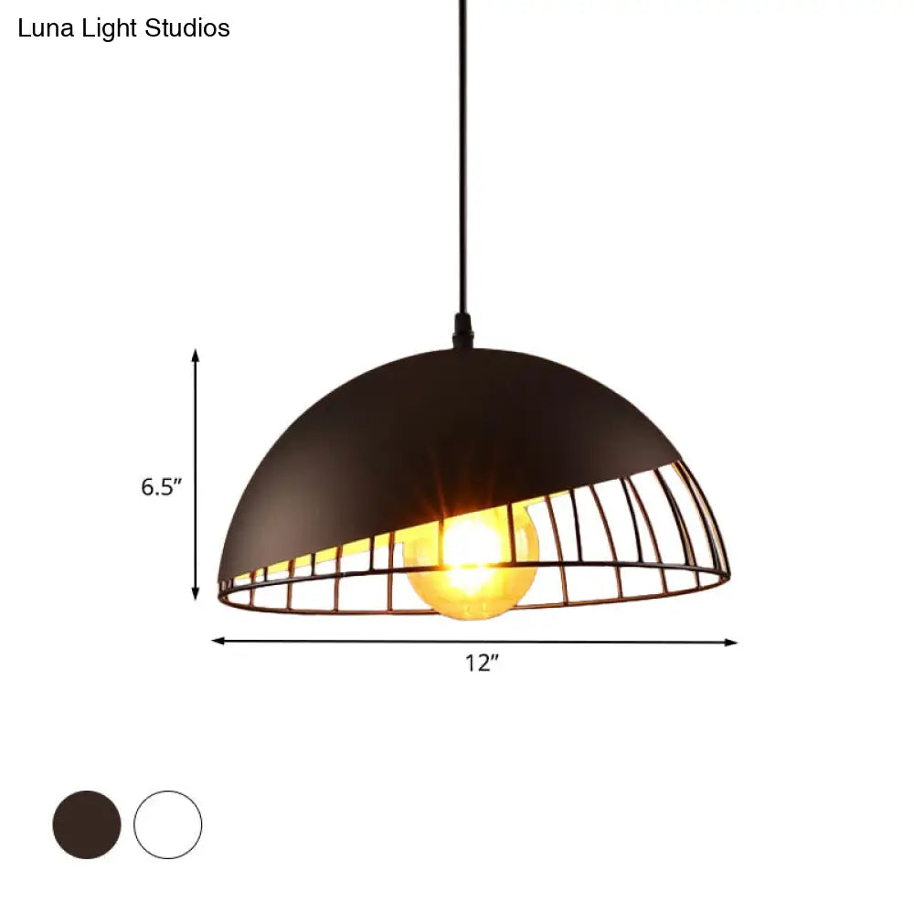 Retro Style Metal Pendant Hanging Light: 12/14 Width 1 Head Bowl Black/Gray Finish - Ideal For