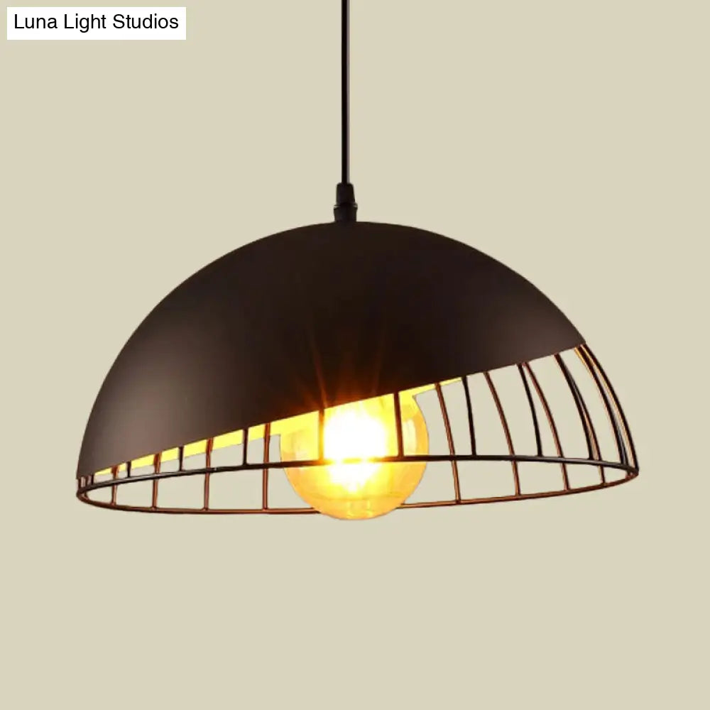 12’/14’ Retro Style Hanging Pendant Light With Metal Bowl Design - Black/Gray Finish For Dining