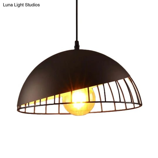 12’/14’ Retro Style Hanging Pendant Light With Metal Bowl Design - Black/Gray Finish For Dining