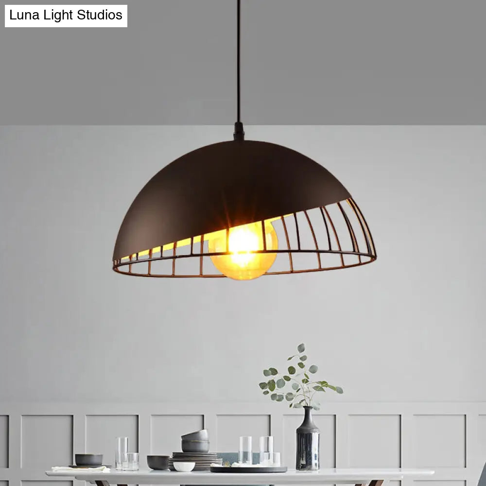 Retro Style Metal Pendant Hanging Light: 12/14 Width 1 Head Bowl Black/Gray Finish - Ideal For