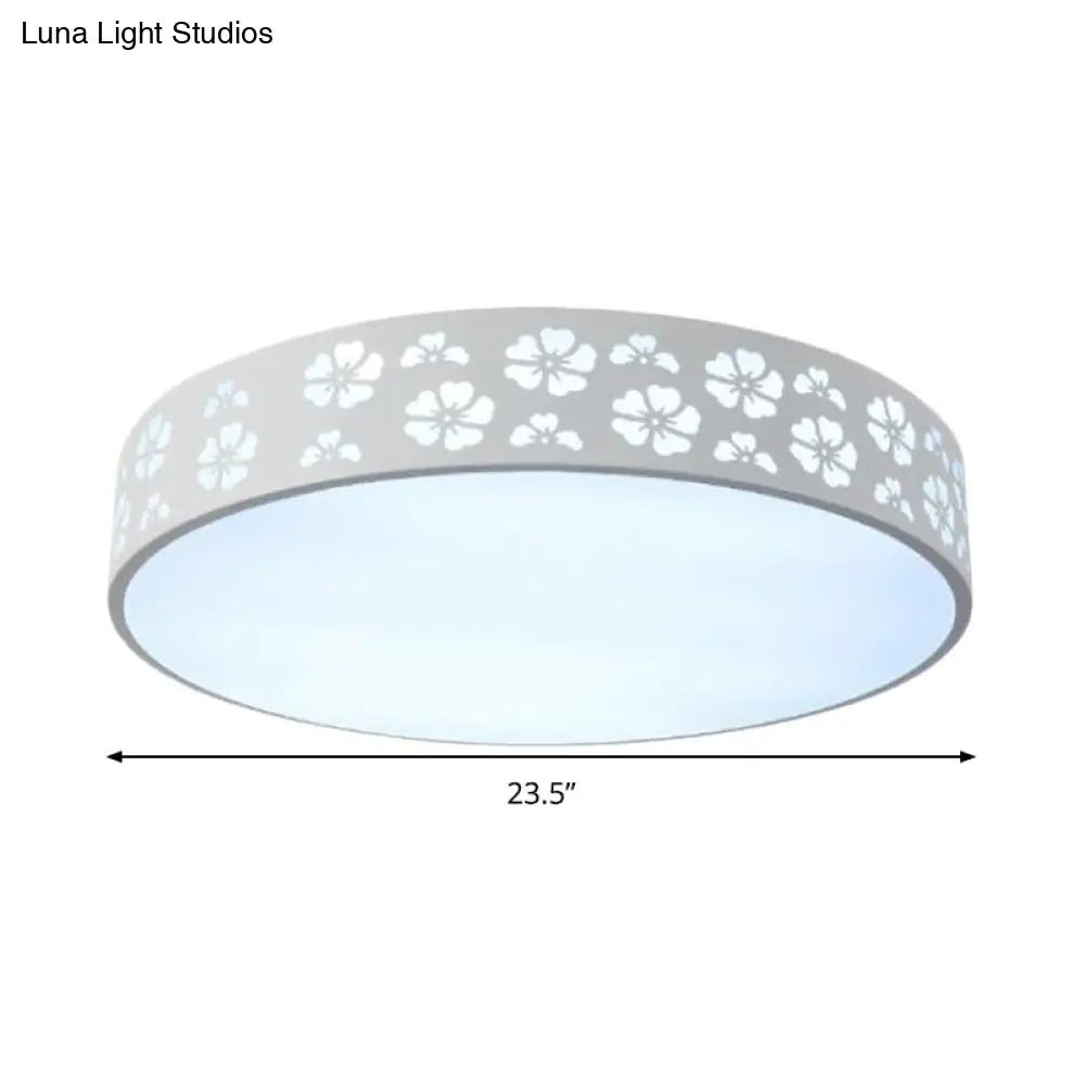 12/16/19.5 Carved Flower Flush Light Led Ceiling Lamp - Modern Metallic Design With Warm/White
