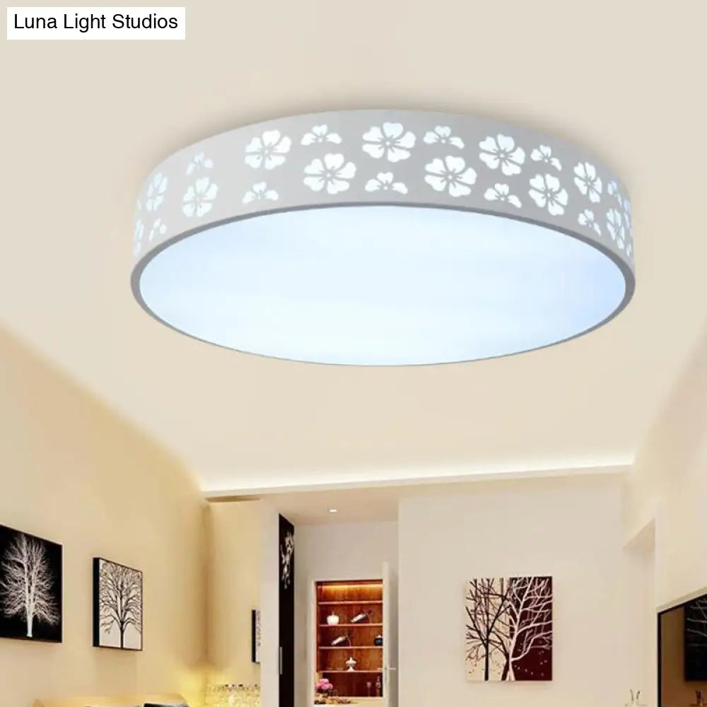 12/16/19.5 Carved Flower Flush Light Led Ceiling Lamp - Modern Metallic Design With Warm/White