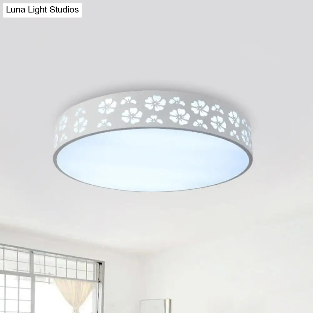 12/16/19.5 Carved Flower Flush Light Led Ceiling Lamp - Modern Metallic Design With Warm/White White