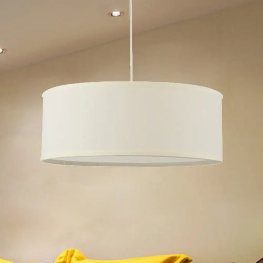 12’/16’/19.5’ Dia Cylinder Suspension Pendant - Contemporary White Led Fabric Hanging Lamp / 19.5’