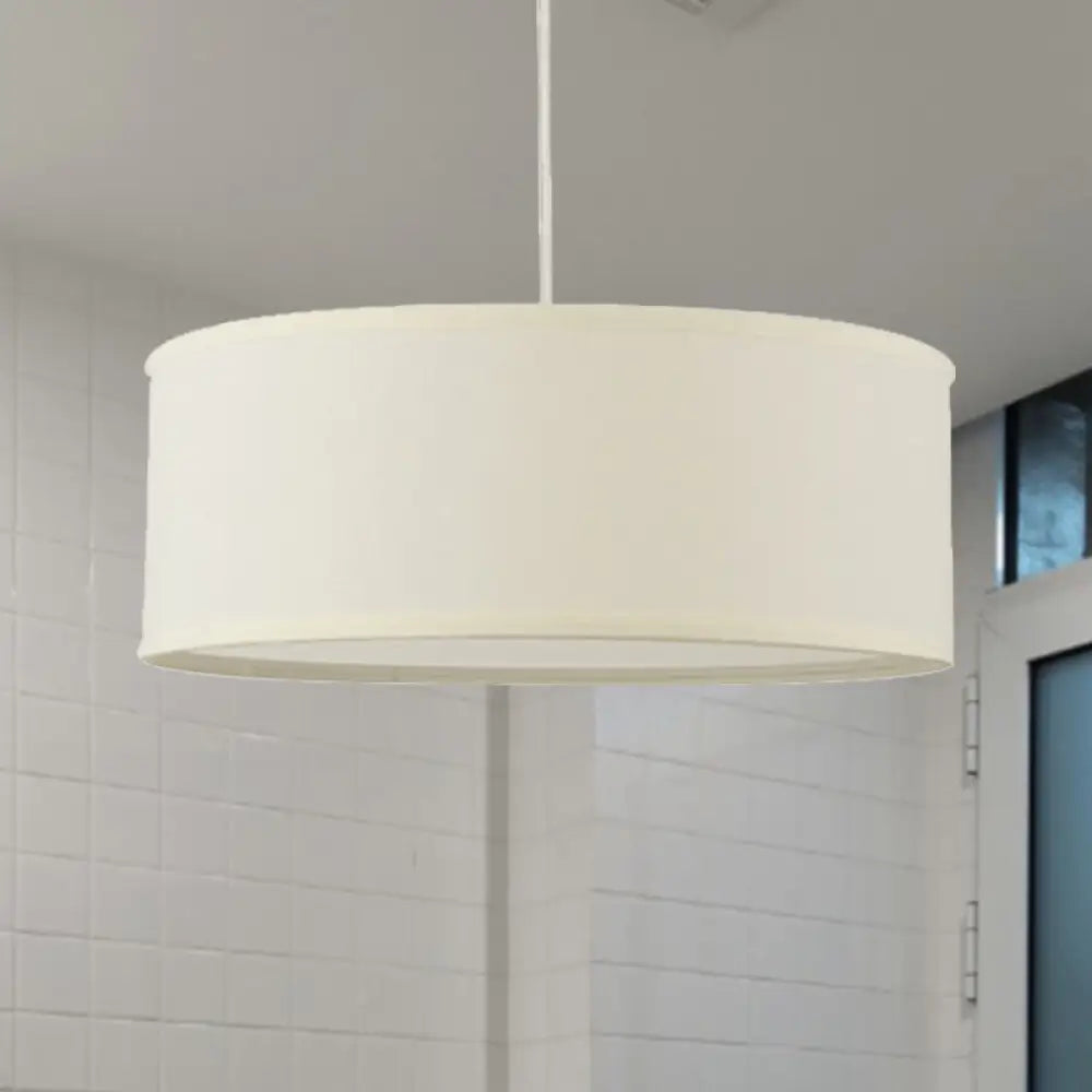 12’/16’/19.5’ Dia Cylinder Suspension Pendant - Contemporary White Led Fabric Hanging Lamp / 12’