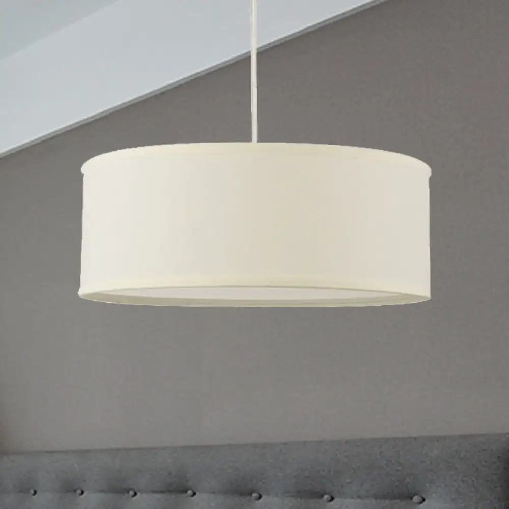 12’/16’/19.5’ Dia Cylinder Suspension Pendant - Contemporary White Led Fabric Hanging Lamp / 16’