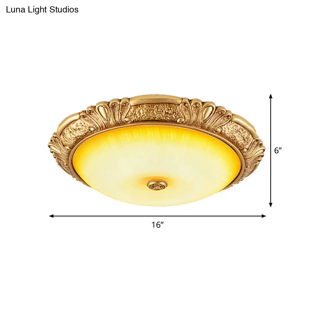 12/16/19.5 Led Flush Mount Ceiling Light In Gold With Amber Glass