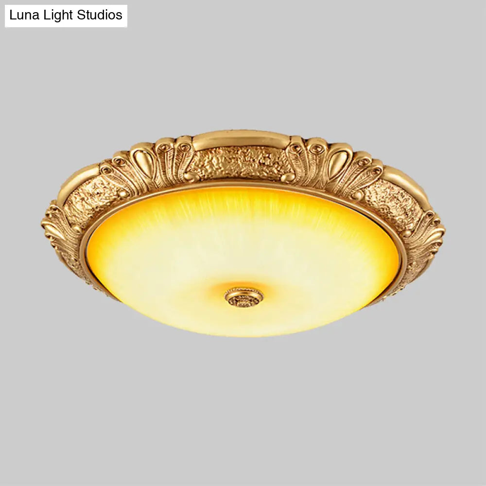 12’/16’/19.5’ Led Flush Mount Ceiling Light In Gold With Amber Glass