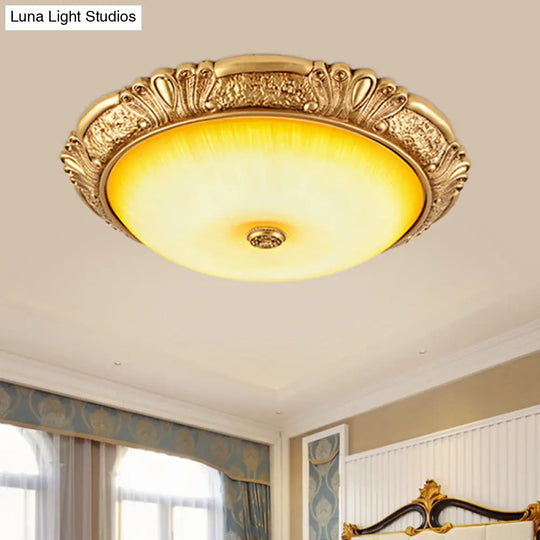 12/16/19.5 Led Flush Mount Ceiling Light In Gold With Amber Glass / 12