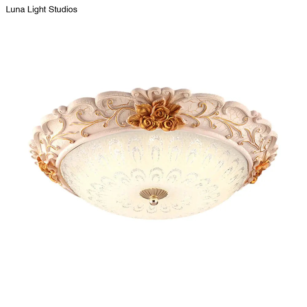 12’/16’/19.5’ Led Flush Mount Lighting With Opal Blown Glass Shade - White - Gold Retro Ceiling Lamp