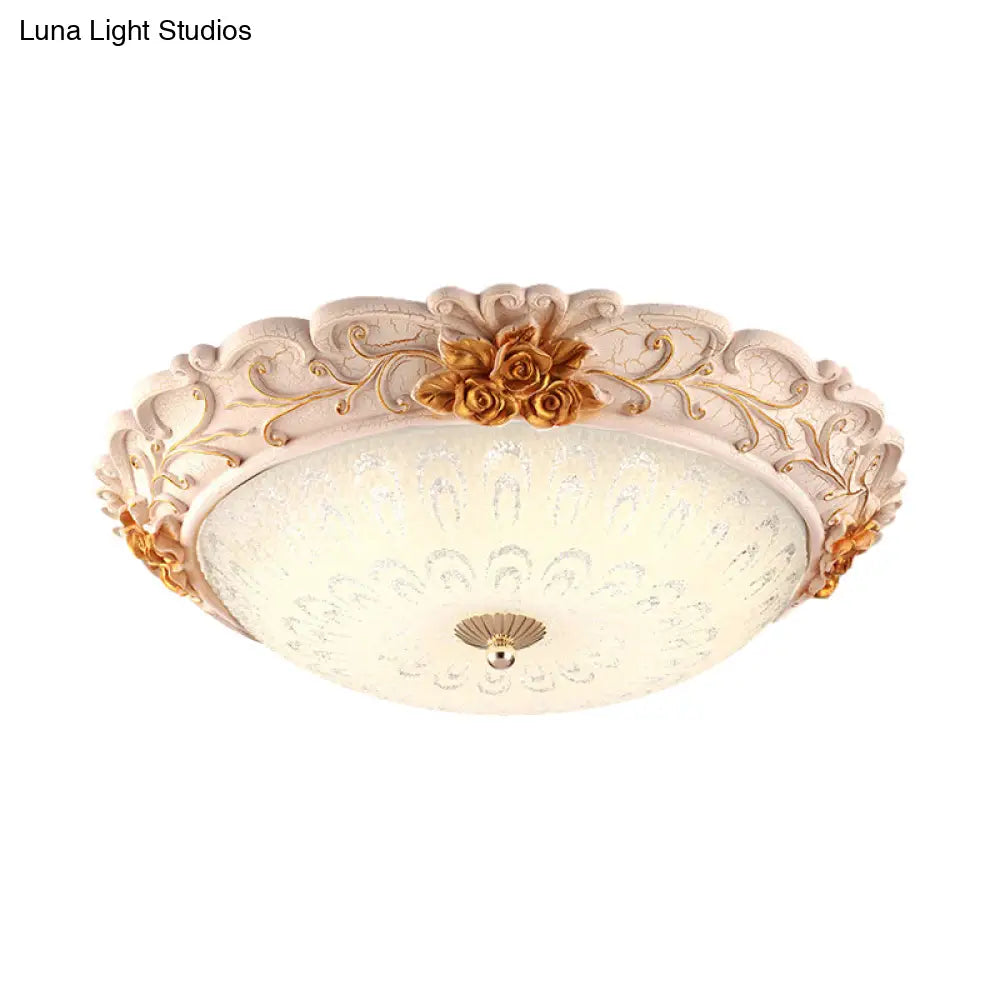 12/16/19.5 Led Flush Mount Lighting With Opal Blown Glass Shade - White-Gold Retro Ceiling Lamp