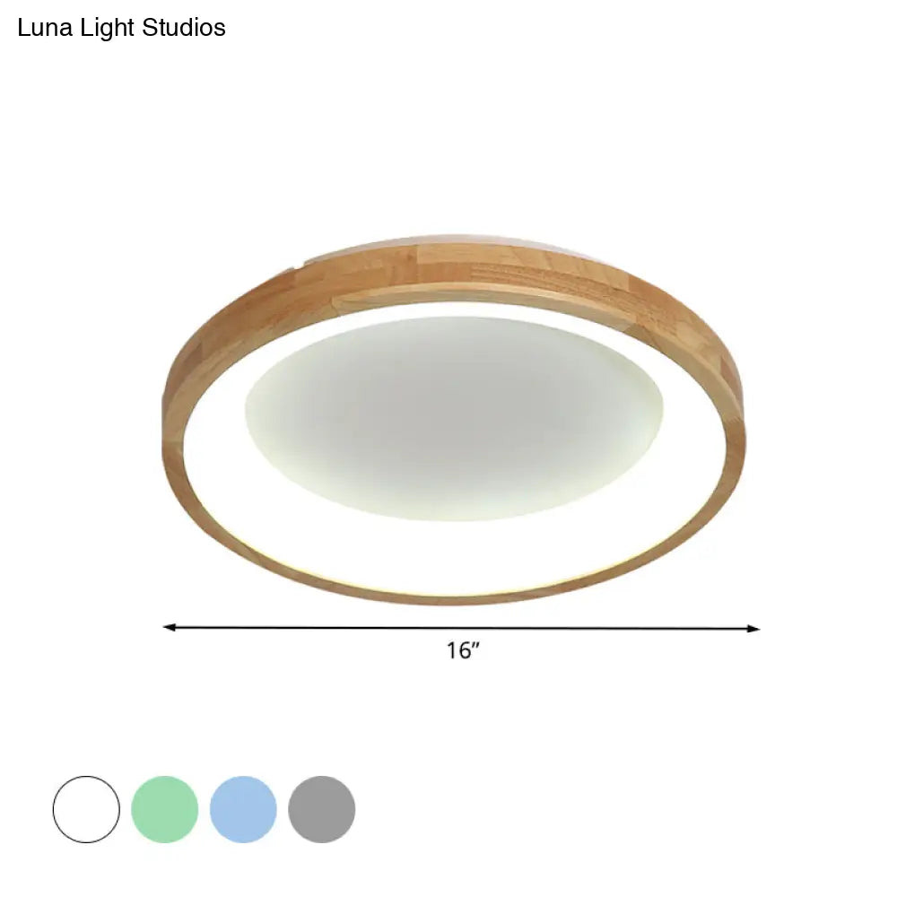 12’/16’/19.5’ Nordic Wood & Acrylic Circular Led Flush - Mount Light - Unique Hallway Ceiling