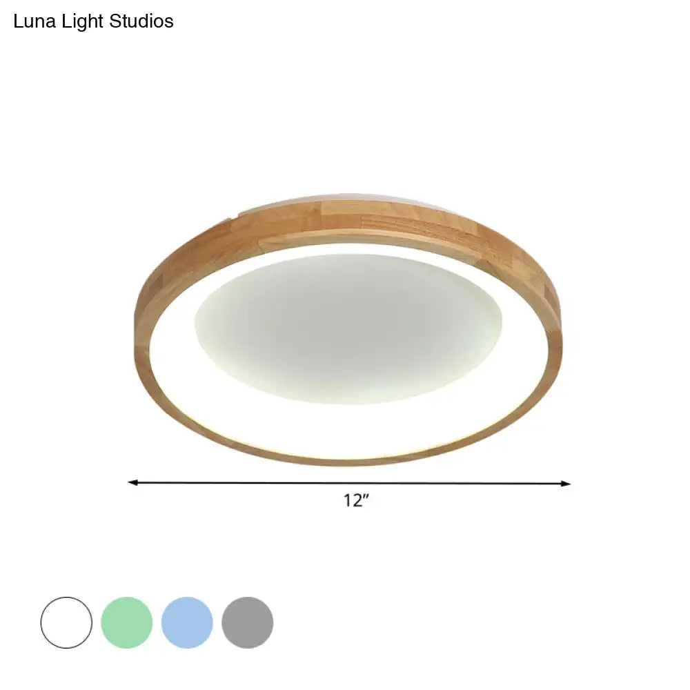 12/16/19.5 Nordic Wood & Acrylic Circular Led Flush-Mount Light - Unique Hallway Ceiling Fixture