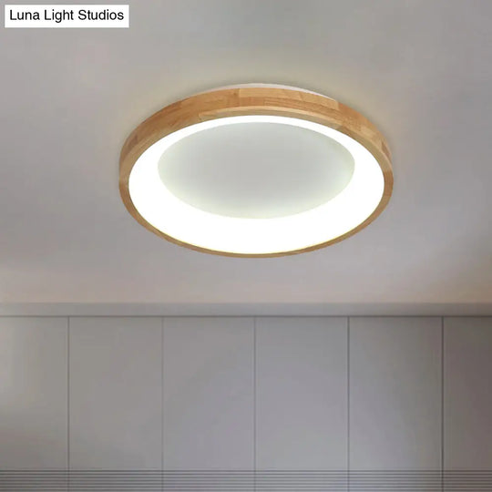 12’/16’/19.5’ Nordic Wood & Acrylic Circular Led Flush - Mount Light - Unique Hallway Ceiling
