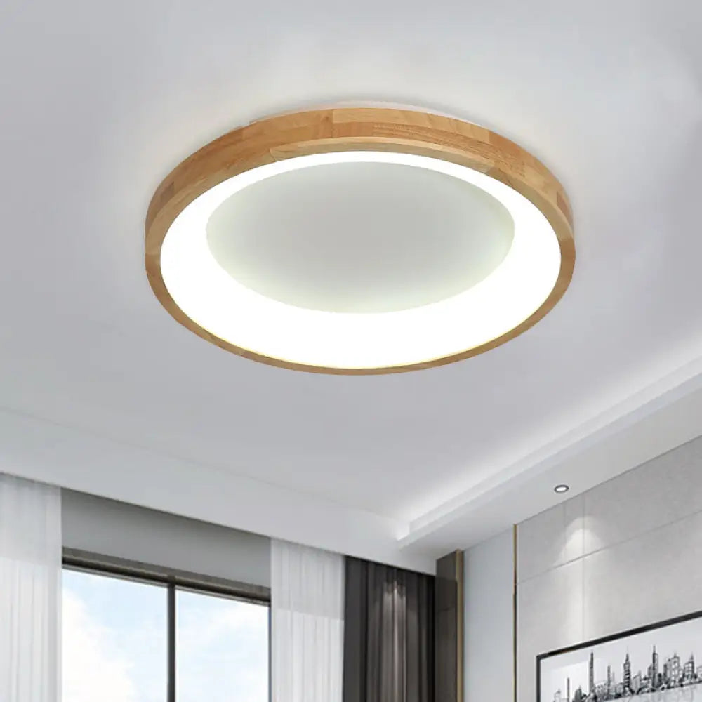 12’/16’/19.5’ Nordic Wood & Acrylic Circular Led Flush - Mount Light - Unique Hallway Ceiling