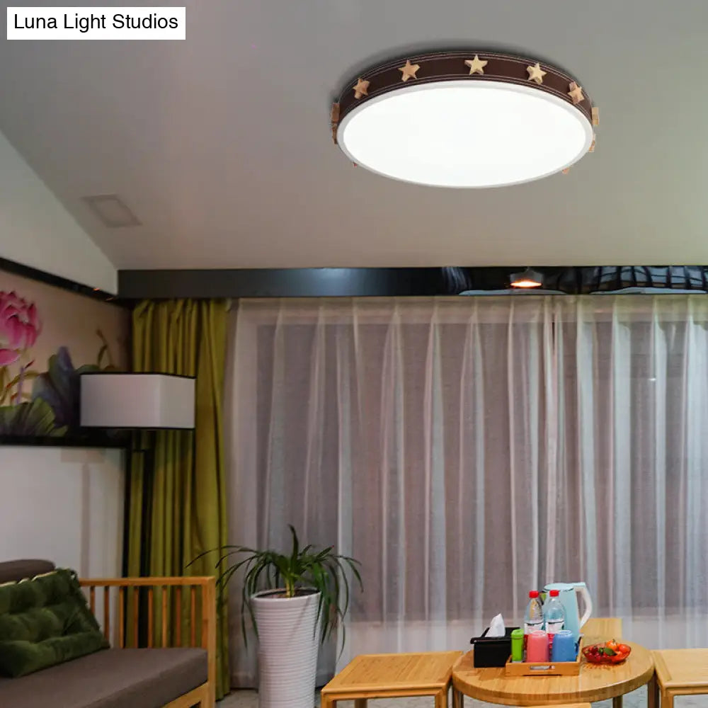 12/16/19.5 Rubber Round Flush Mount Lighting With Star Accents - Modern Led Ceiling Light Brown